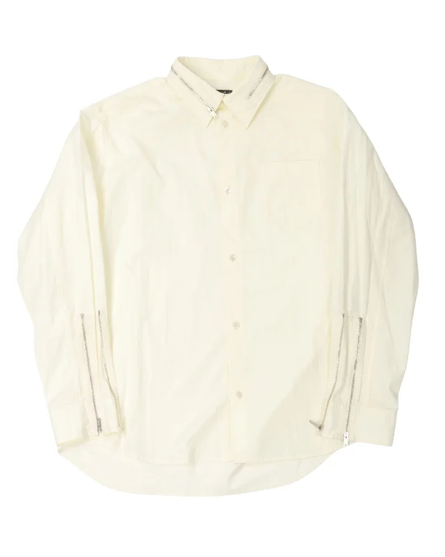 Cotton Zipper Detail Shirt-- Cashmere Blend Cotton Blend Poly Blend