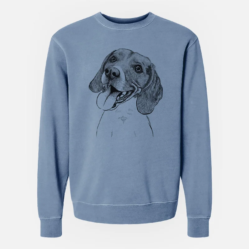 Bare Little Bandit the Beagle - Unisex Pigment Dyed Crew Sweatshirt Hoodie with Distressed Vintage Worn