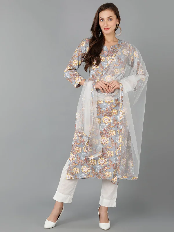 Women's Cotton Blend Printed Floral Kurta Pants With Dupatta - Ahika Stylish Harem Pants