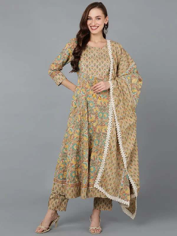 Women's Cotton Printed Kurta Pant With Dupatta - Ahika Fashionable Work Pants