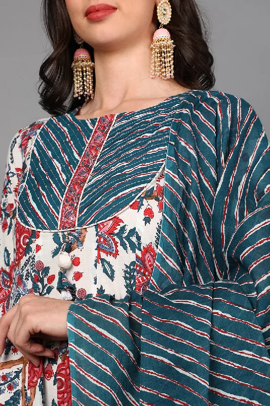 Women's Cotton Floral Printed Kurta Pants Dupatta Set - Ahika Chic Faux Leather Pants