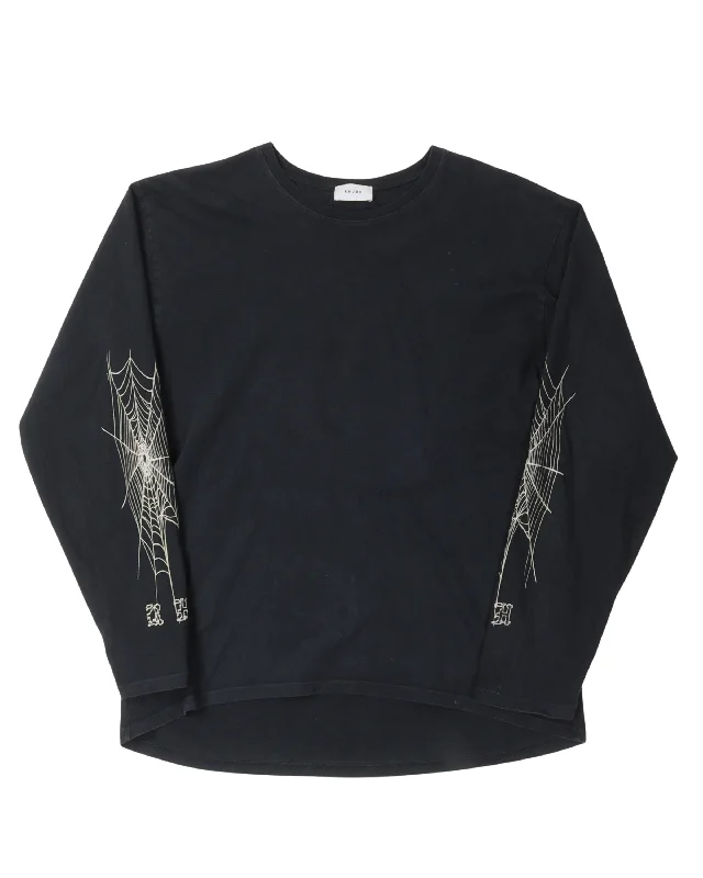 Spider Web Long Sleeve T-Shirt-- Mesh Blend Leather Blend Suede Blend