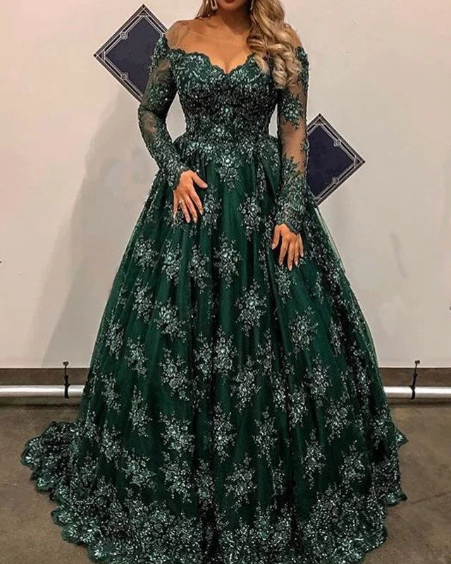 Lace Prom Dresses Long Sleeve Illusion Neckline Tunics Versatile stylish