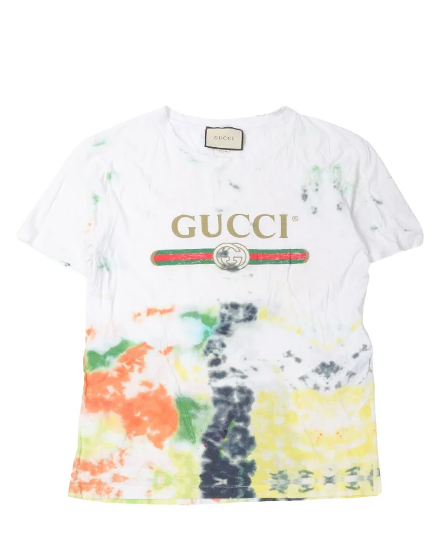 Tie Dye Logo T-Shirt-- Denim Fabric Leather Fabric Suede Fabric