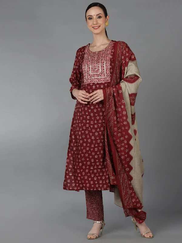 Women's Silk Blend Yoke Design Printed Kurta Pants With Dupatta - Ahika High-Waist Jogger Pants