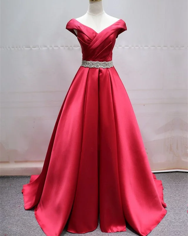 Off The Shoulder Prom Dresses Satin Beaded Sashes Tunics Party sparkling
