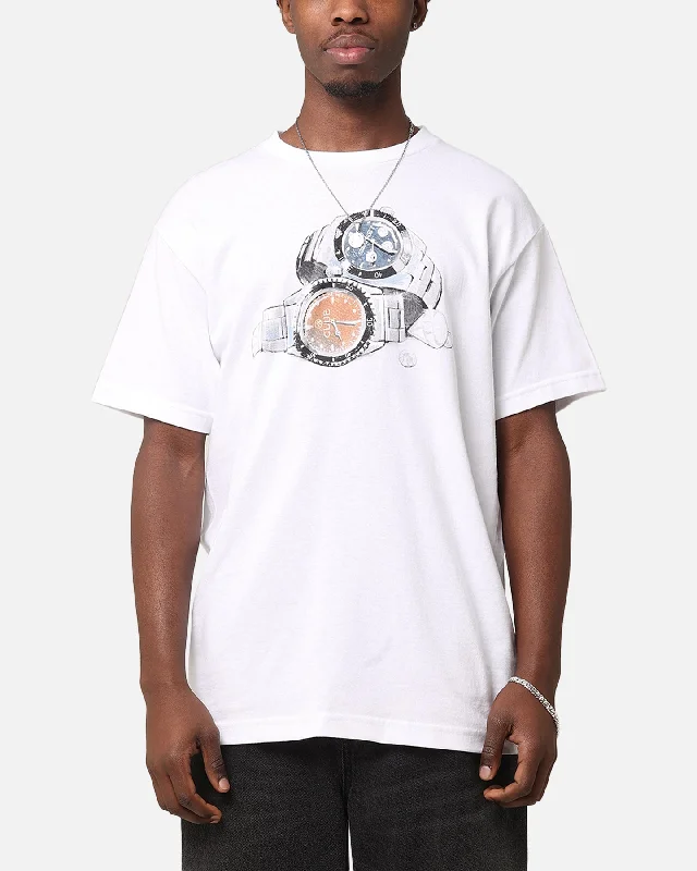 Secret Club Timepiece T-Shirt White-- Notch Collar Peter Pan Collar Cowl Neck