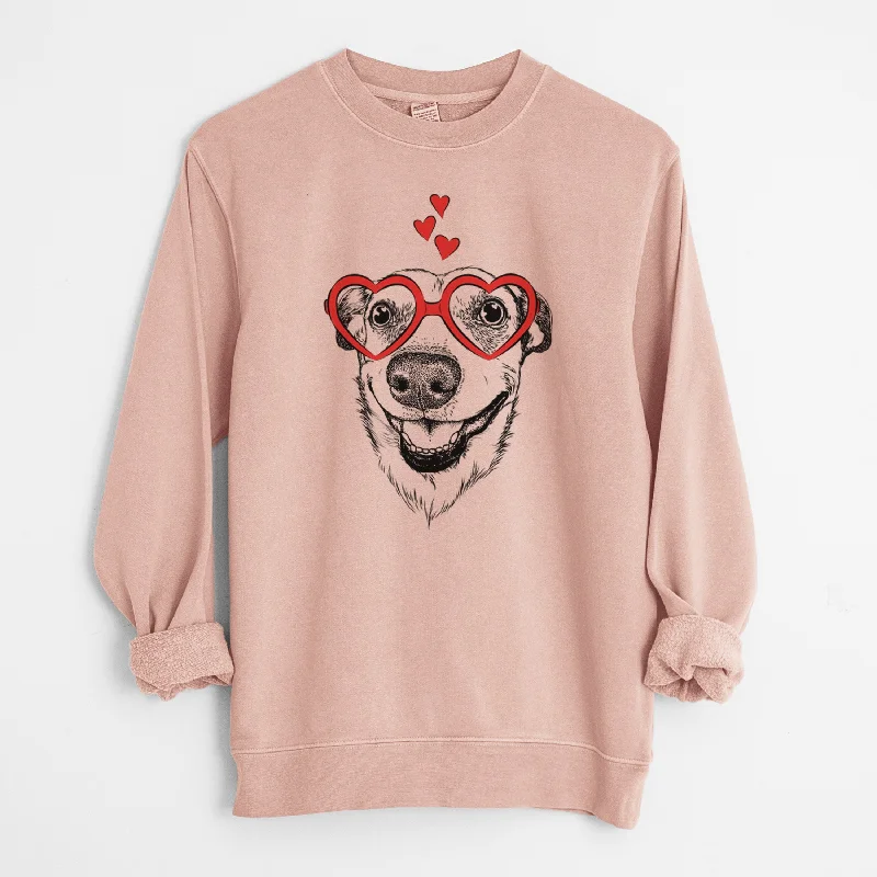 Valentine Petrah the Staffy Mix - Unisex Pigment Dyed Crew Sweatshirt Hoodie with Strings Custom Fit Adjustable