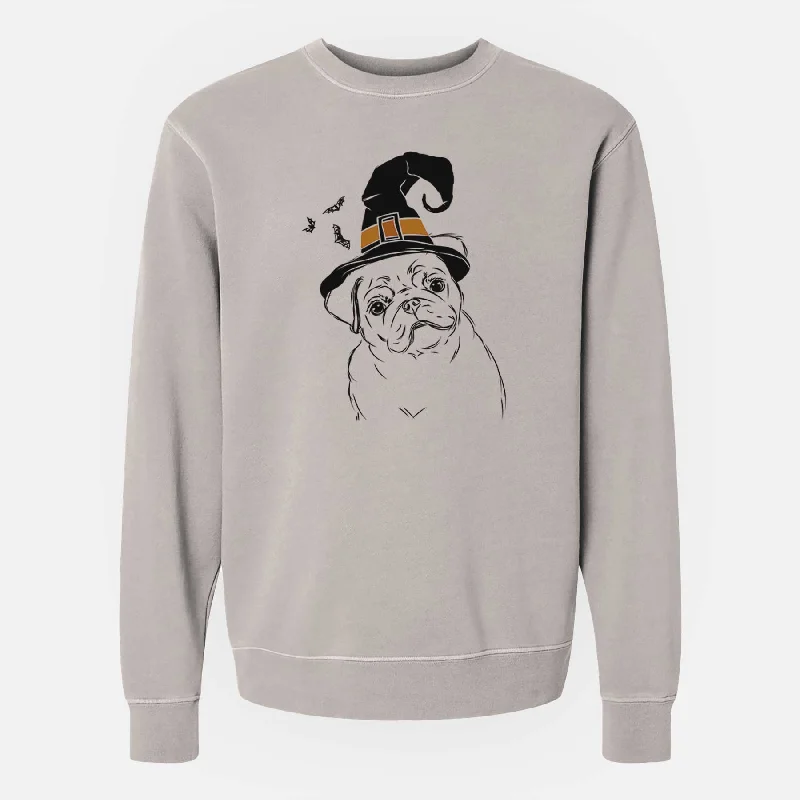 Witch Otis the Pug - Unisex Pigment Dyed Crew Sweatshirt Hoodie with High-Low Hem Asymmetrical Trendy
