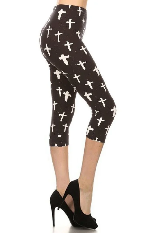 Printed, High Waisted, Capri Leggings Chic Floral Print Leggings