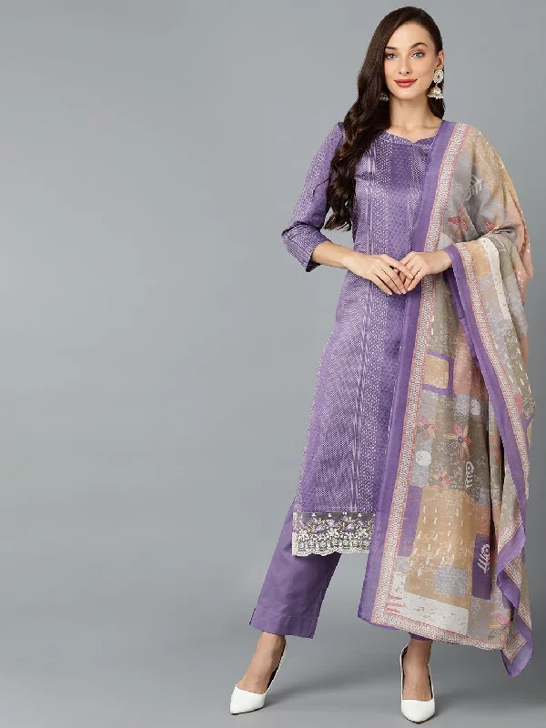 Women's Silk Blend Soft Purple Straight Kurta Pant With Dupatta  - Ahika Comfortable Fleece Pants