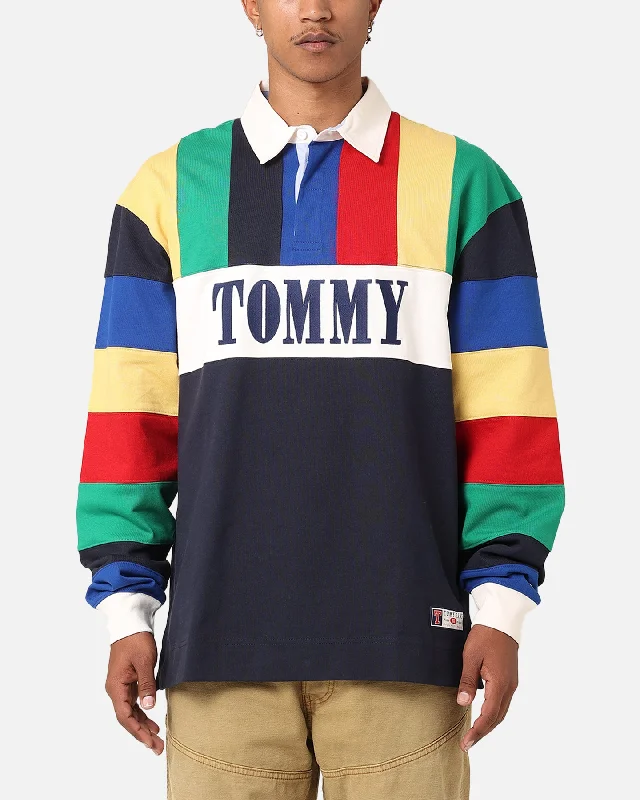 Tommy Jeans TJU Archive Games Multi Rugby Shirt Twilight Indigo-- Fitted T-Shirt Seamless Stretchy