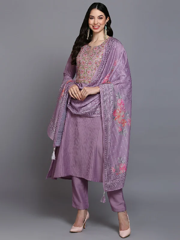 Women's Silk Blend Embroidered Straight Kurta Pant With Dupatta - Ahika Fashionable Track Pants