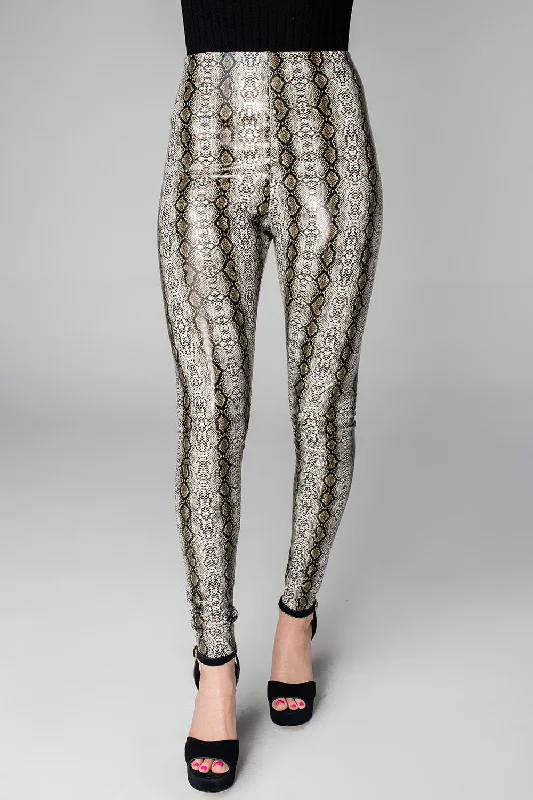 Mila Patent Vegan Leather Legging - Black Snake Elegant Textured Leggings