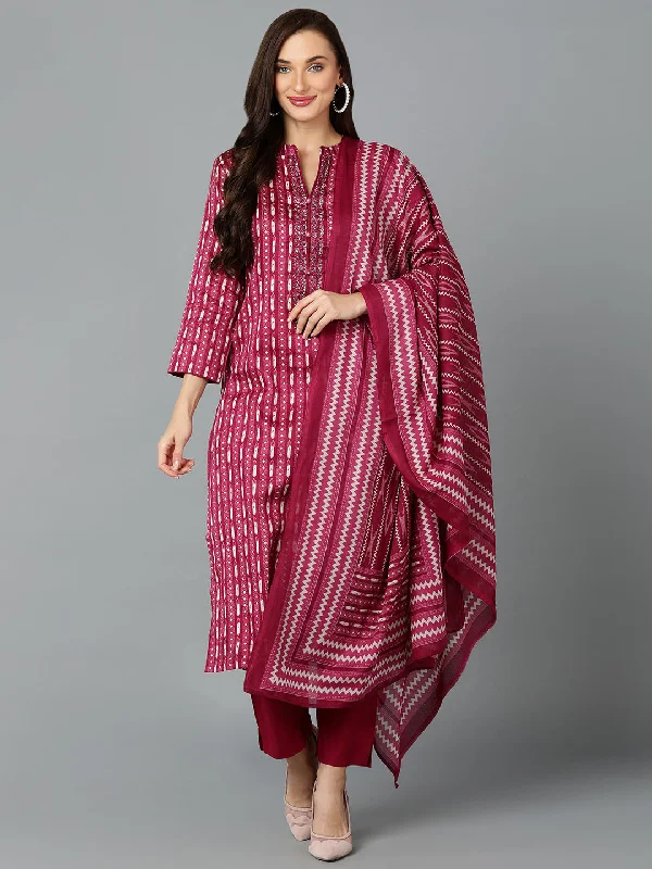 Women's Silk Blend Tyrian Purple Straight Kurta Pant With Dupatta  - Ahika Formal Slim Pants