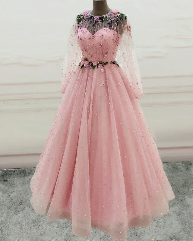 Long Sleeves Prom Dresses Princess Tulle Beaded Tunics Timeless classic