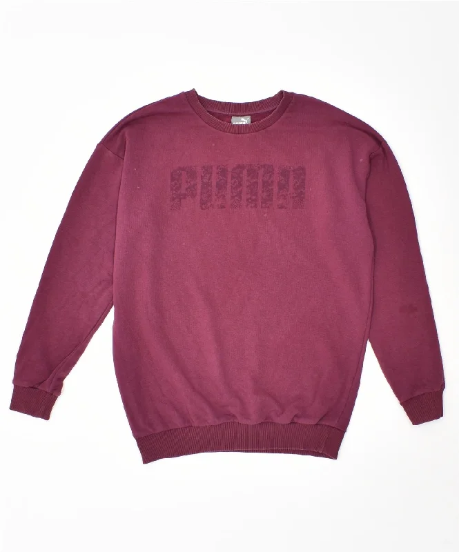 PUMA Womens Oversized Sweatshirt Jumper UK 10 Small Maroon Cotton Hoodie with High Neck Warm Protective