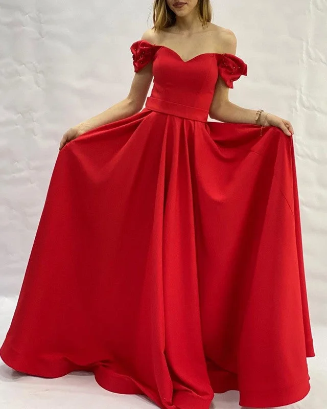 Long Satin A Line Prom Dresses Off The Shoulder Tunics Wedding white