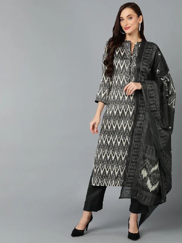 Women's Silk Blend Charcoal Straight Kurta Pant With Dupatta  - Ahika Trendy Wide-Legged Trousers