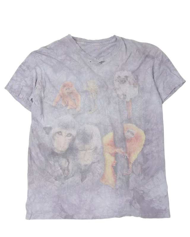 Faded Monkeys T-Shirt-- Knit Fabric Woven Fabric Fleece Fabric