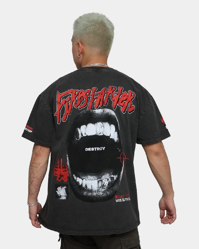 Loiter Firestarter Ultra Premium Vintage T-Shirt Black Wash-- Chenille Blend Fleece Blend Nylon Blend