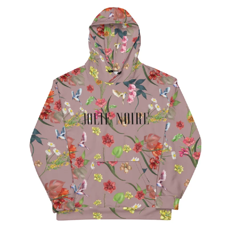 Noire Floral Hoodie- Rose Quartz Hoodie with Drawcord Adjustable Secure