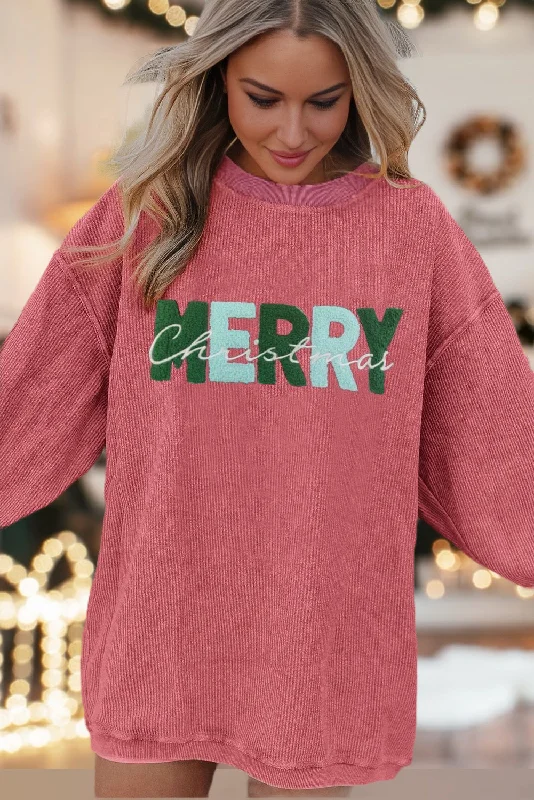 Corded Sweatshirt - Merry Christmas Hoodie with Slim Fit Tailored Modern