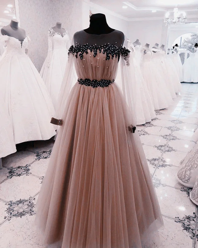 Sheer Long Sleeves Tulle Dresses Appliques Beaded Tunics Sophisticated sleek