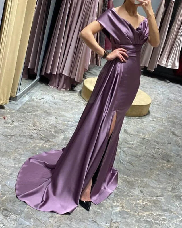 Long Mauve Sheath Prom Dresses Tunics Sophisticated sleek