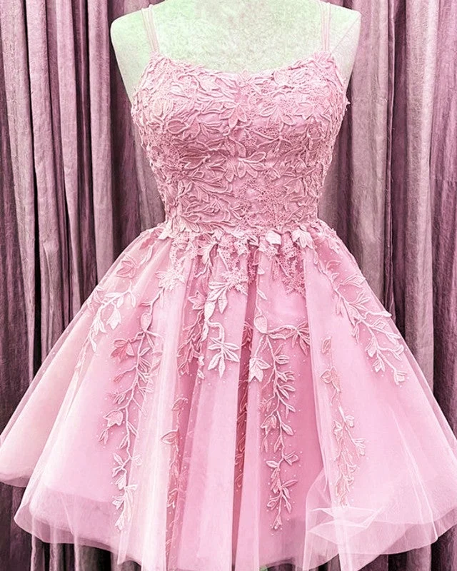 Short Junior Prom Dresses Tulle Appliques Off-the-shoulder Chic Trendy
