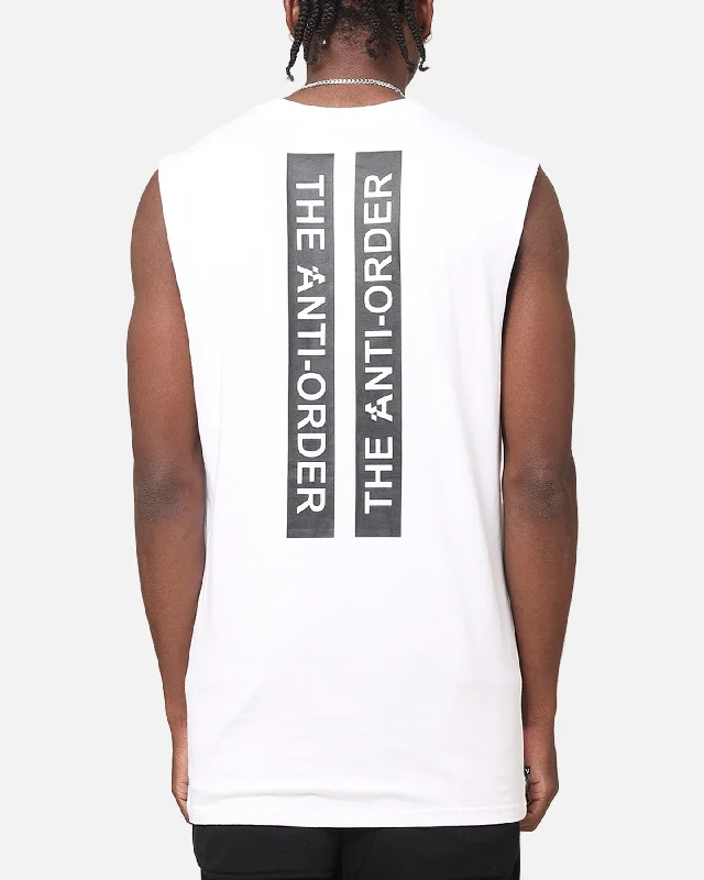The Anti Order A Logo Merch Oversized Muscle T-Shirt White/Black-- Cotton Fabric Linen Fabric Terry Fabric
