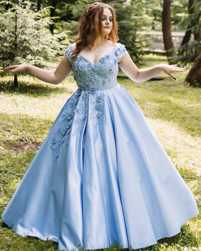 Plus Size Prom Dresses Satin Off Shoulder 3D Flowers Beaded Tunics Favorite customer
