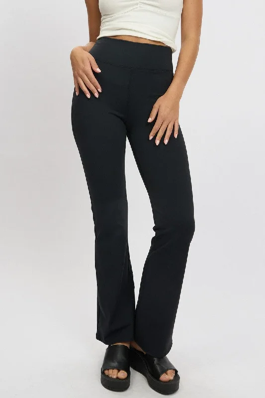 Black Flared Leggings High Rise Pants Trendy Digital Print Leggings