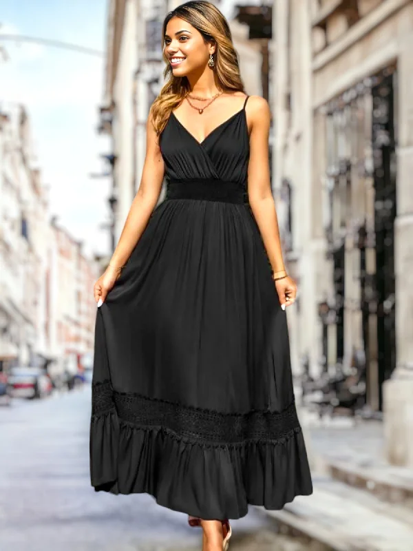 Shirred Waist Crochet Lace Dress Tunics Versatile stylish