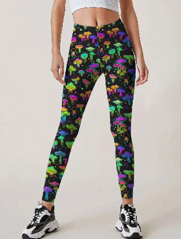 Trippy Mushroom Leggings Cozy Mid-Rise Workout Leggings