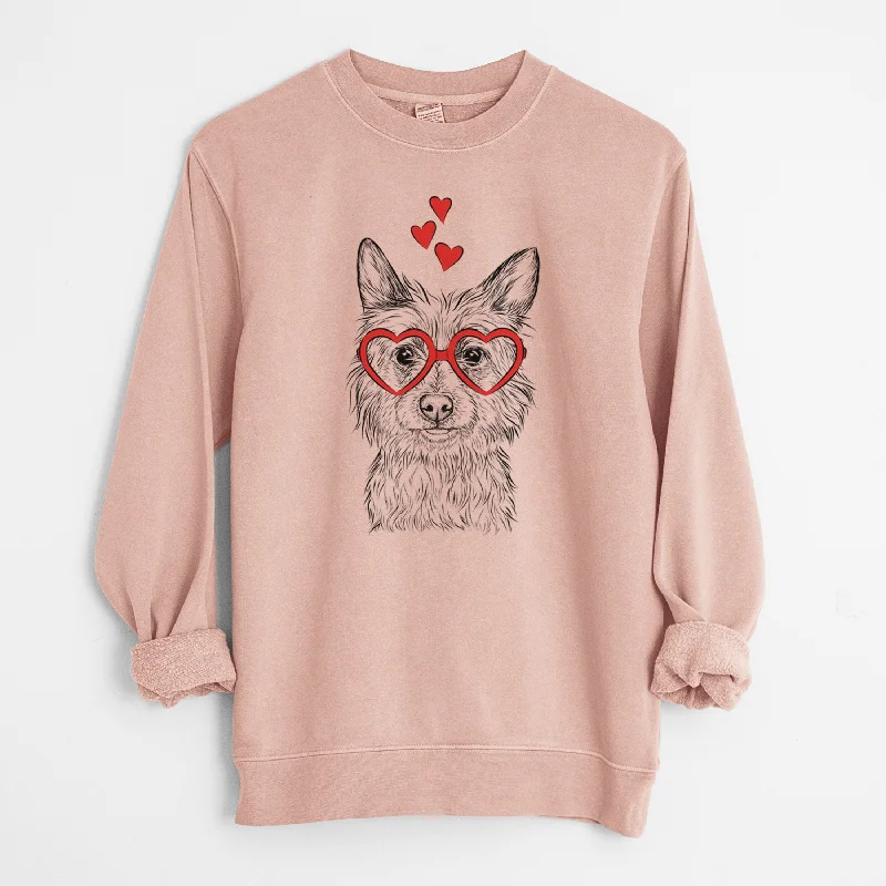 Valentine Paulo the Portuguese Podengo - Unisex Pigment Dyed Crew Sweatshirt Hoodie with Thumb Holes Functional Cozy