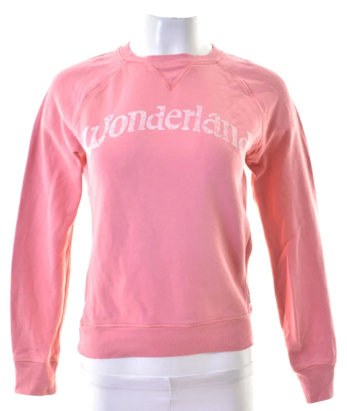 LEVI'S Womens Sweatshirt Jumper UK 6 XS Pink Cotton Loose Fit Hoodie with Half-Zip Sporty Casual