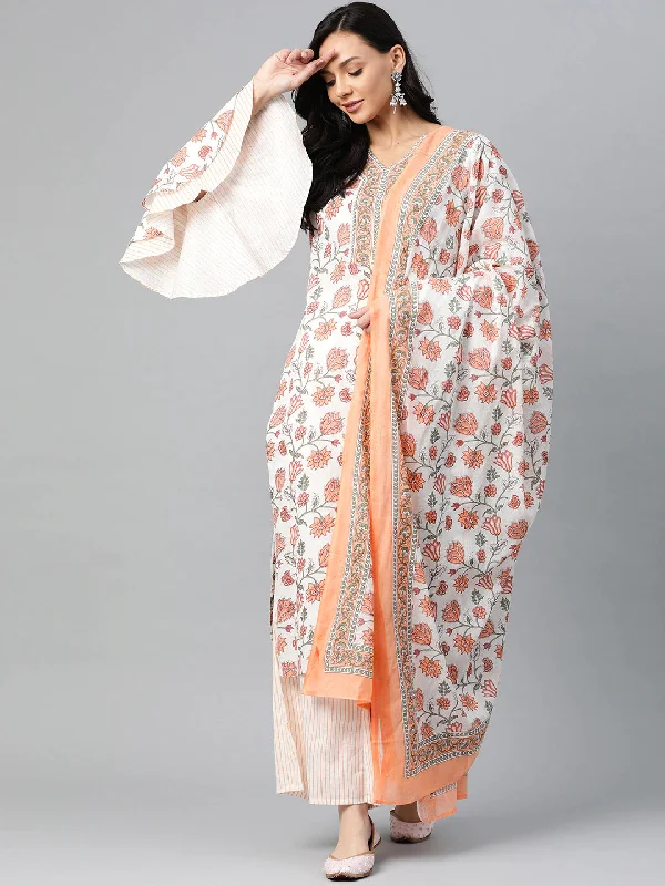 Women's Cotton Printed Kurta Pant Dupatta Set - Ahika Chic Slim Fit Pants