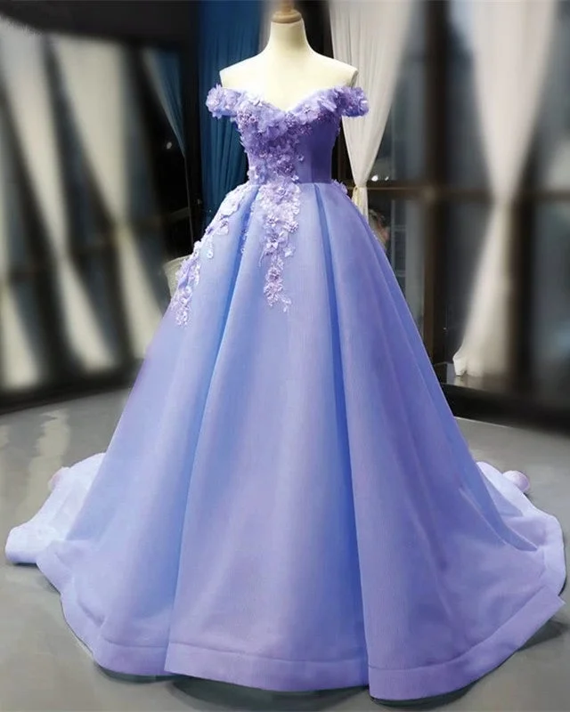 Ball Gown Prom Dresses Off Shoulder 3D Flowers Embroidery Tunics Summer linen
