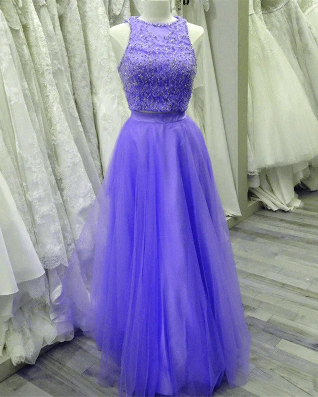 Two Piece Lavender Prom Dresses Lace Crop Tunics Plaid country