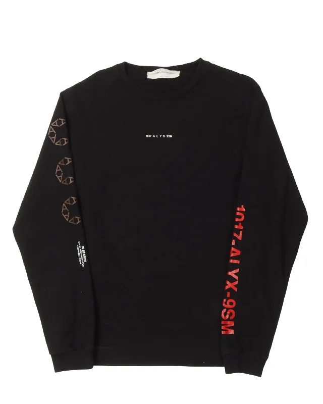 Logo Embroidered Long Sleeve T-Shirt-- Welt Pockets Slit Pockets