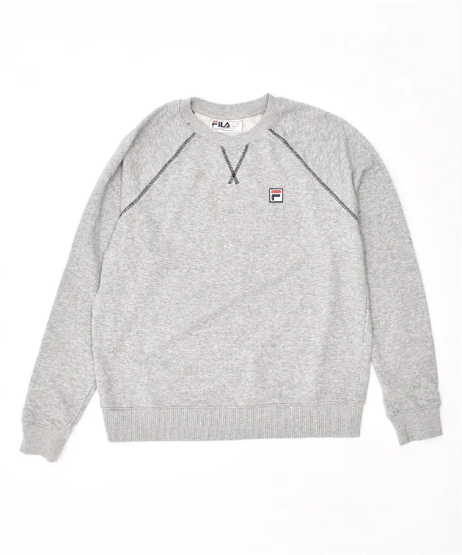 FILA Womens Sweatshirt Jumper UK 16 Large Grey Cotton Hoodie with Print Artistic Unique