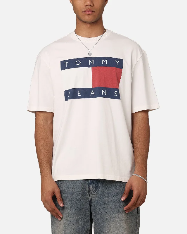 Tommy Jeans TJM Oversized Big Flag T-Shirt Ancient White-- Ribbed Striped Patterned