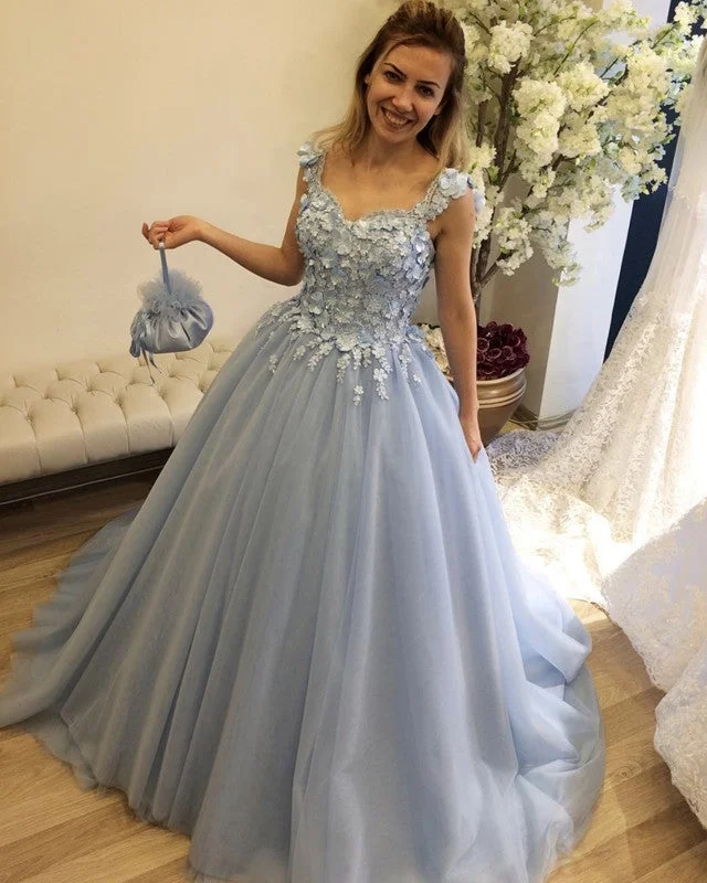 Tulle Sweetheart Ball Gown Princess Prom Dresses 3D Flowers Straps Tunics Short Trendy