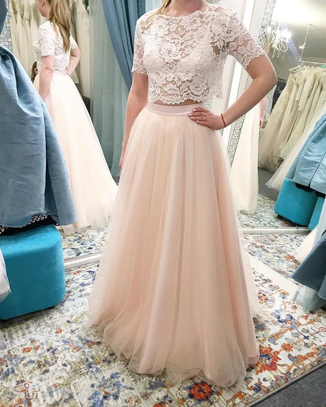 Tulle Prom Dresses Two Piece Lace Crop Tunics Gym athletic