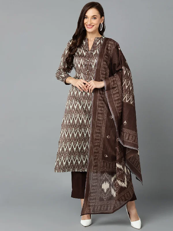 Women's Silk Blend Chocolate Brown Straight Kurta Pant With Dupatta  - Ahika High-Waist Yoga Pants
