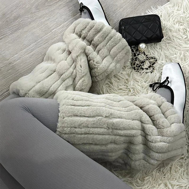 Sohiwoo Women Plush Leg Warmers Thickened Imitation Mink Fur Boots Cover Warm Leggings Boots Mid Length Socks Harajuku Party Accessories Cozy Sweat-Wicking Leggings