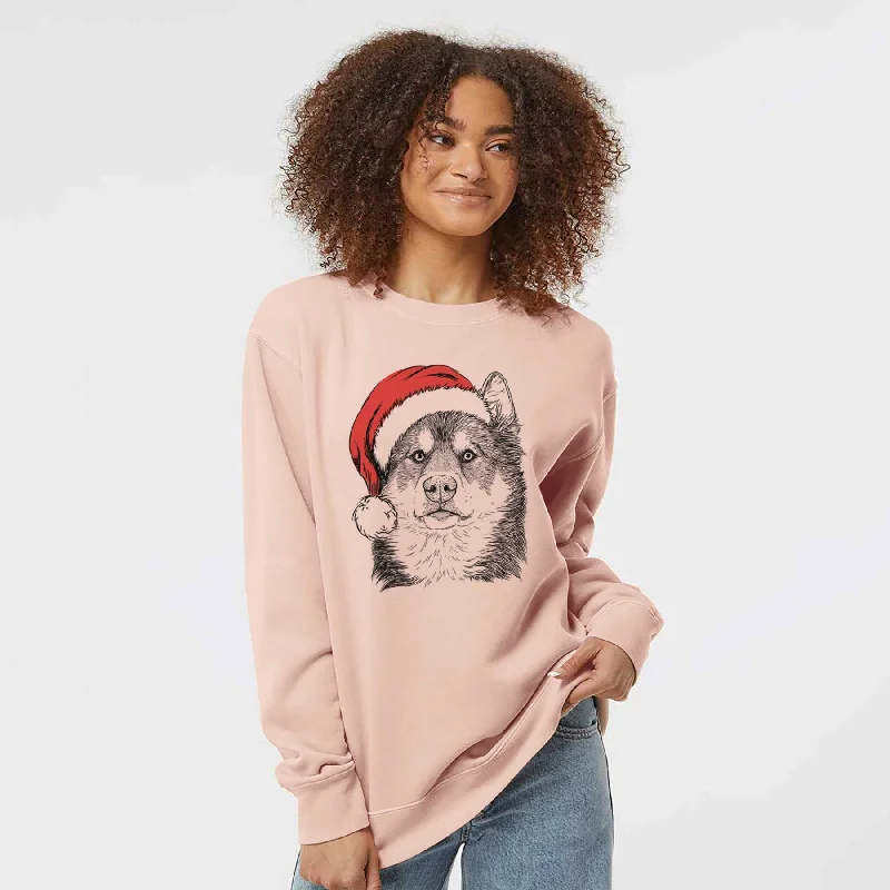 Santa Oskar the Canadian Eskimo Dog - Unisex Pigment Dyed Crew Sweatshirt Hoodie with Typography Text Message