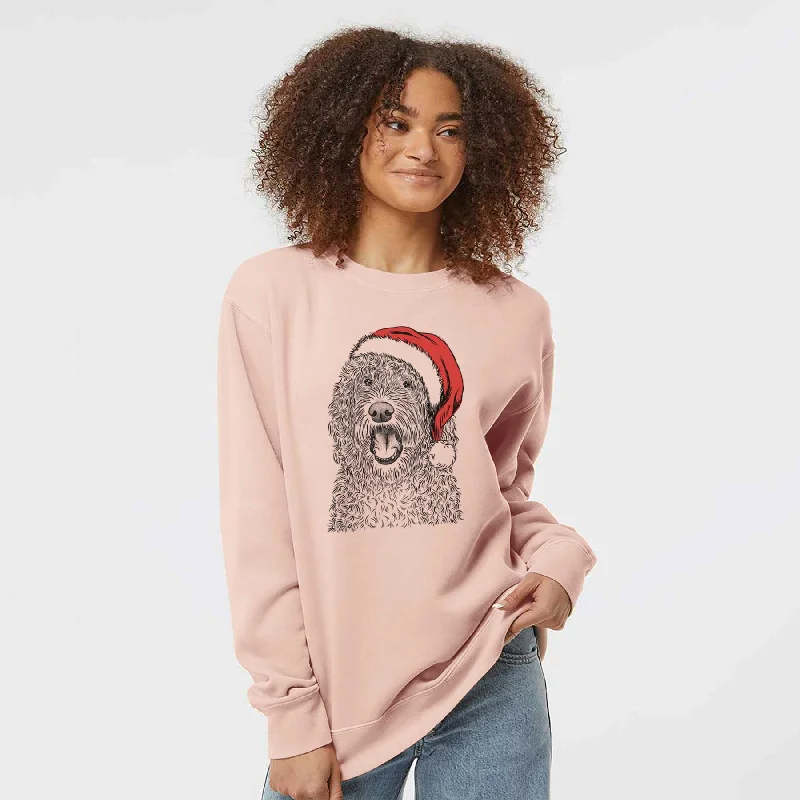 Santa Phillip the Portuguese Water Dog - Unisex Pigment Dyed Crew Sweatshirt Hoodie with Hem Frayed Vintage Worn