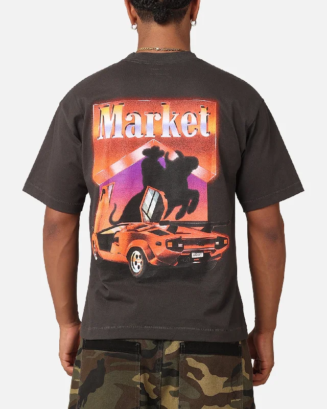Market Bullrider T-Shirt Washed Black-- Zippered Front Buttoned Front Snap Front